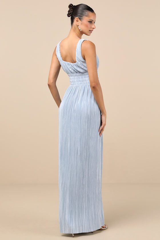 Shop Lulus Ameena Light Blue Plisse Square Neck Sash Maxi Dress