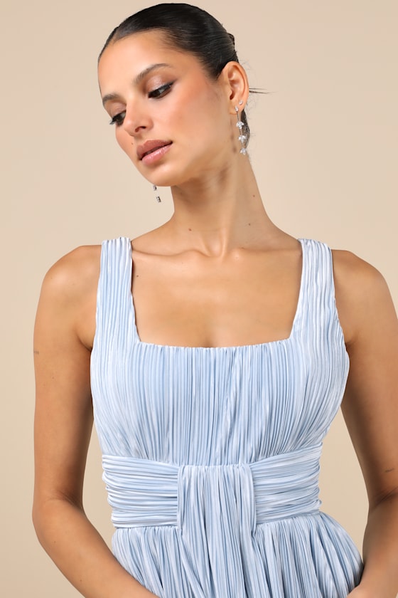 Shop Lulus Ameena Light Blue Plisse Square Neck Sash Maxi Dress