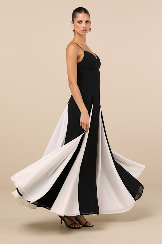 Lulus Elisha Black And White Sleeveless Maxi Dress
