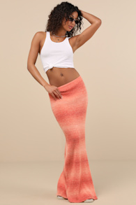 Impressively Popular Orange Ombre Knit Midi Skirt 5