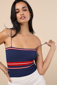 Lenore Navy Blue Striped Ribbed Crop Top 2