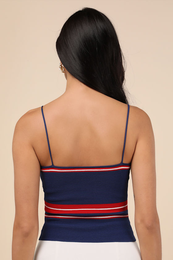 Lenore Navy Blue Striped Ribbed Crop Top 3