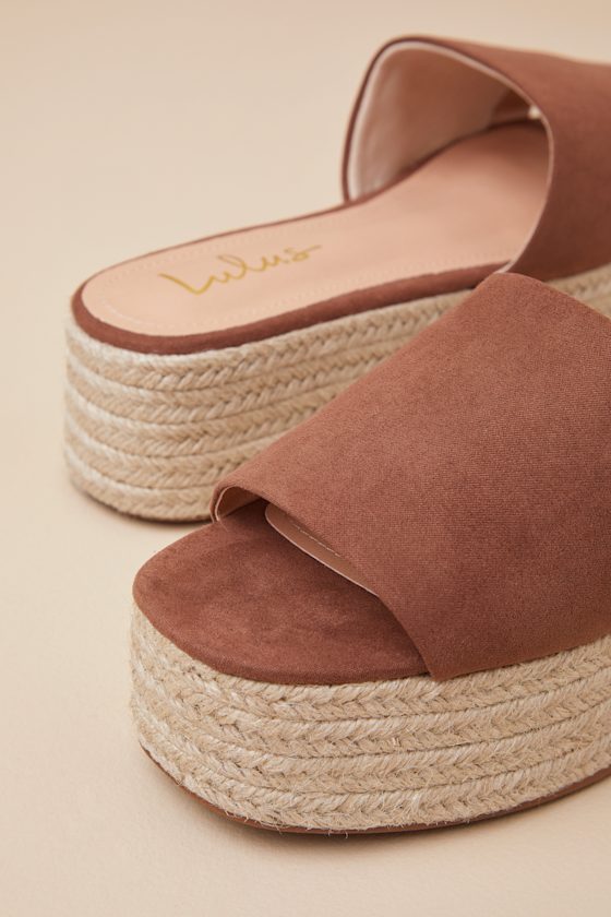 Brown Suede Slides - Platform Espadrilles - Espadrille Slides - Image 5