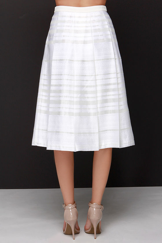 Lovely Ivory Skirt Midi Skirt Embroidered Skirt Mesh Skirt 95.00