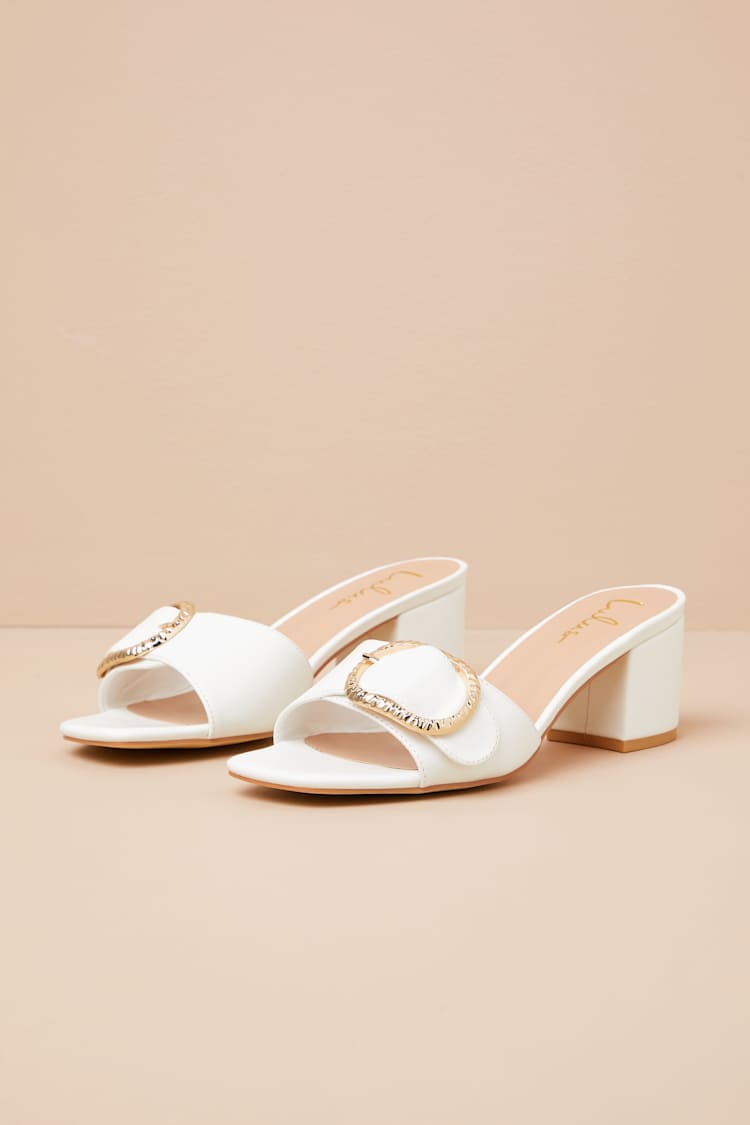 Franette Ivory Low Heel Buckle Slide Sandals