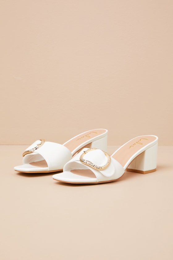 Franette Ivory Low Heel Buckle Slide Sandals 1