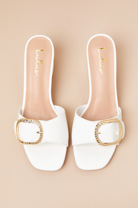 Lulus Franette Ivory Low Heel Buckle Slide Sandals