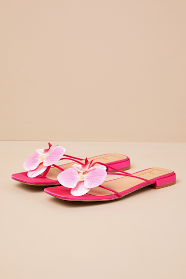 Hot Pink Slide Sandals 3D Floral Sandals Low Heel Sandals Lulus