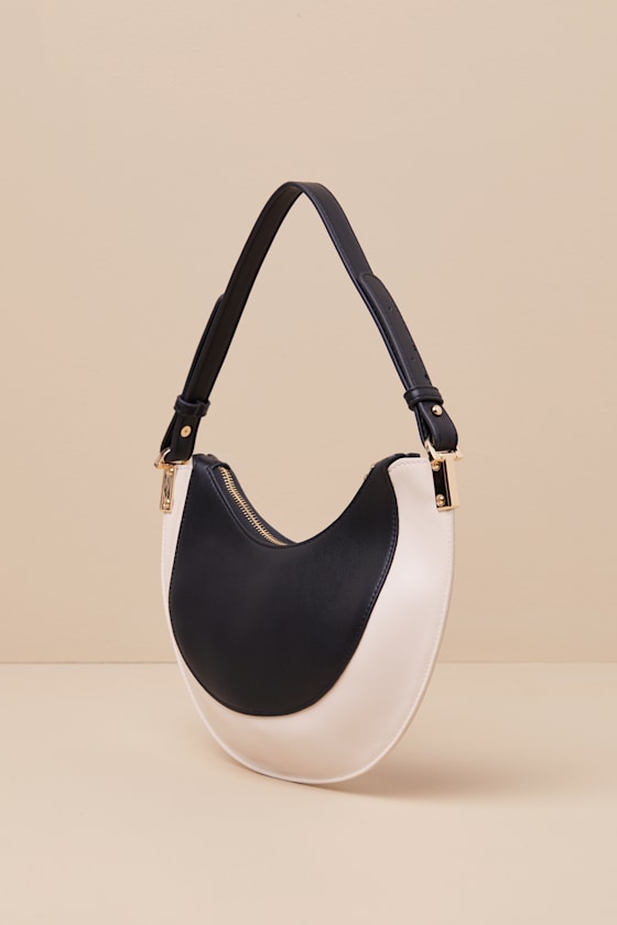 Lulus Keone Black And Cream Vegan Leather Shoulder Bag
