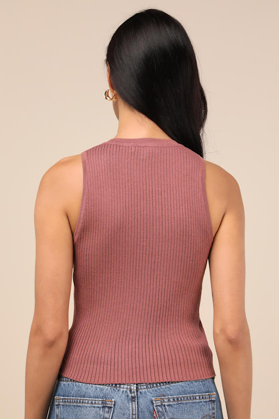 Lulus Conceptually Chic Rust Brown Ribbed Knit Button-front Tank Top
