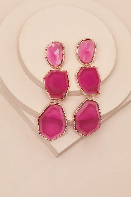 Lulus Kaysen Pink Stone Drop Earrings