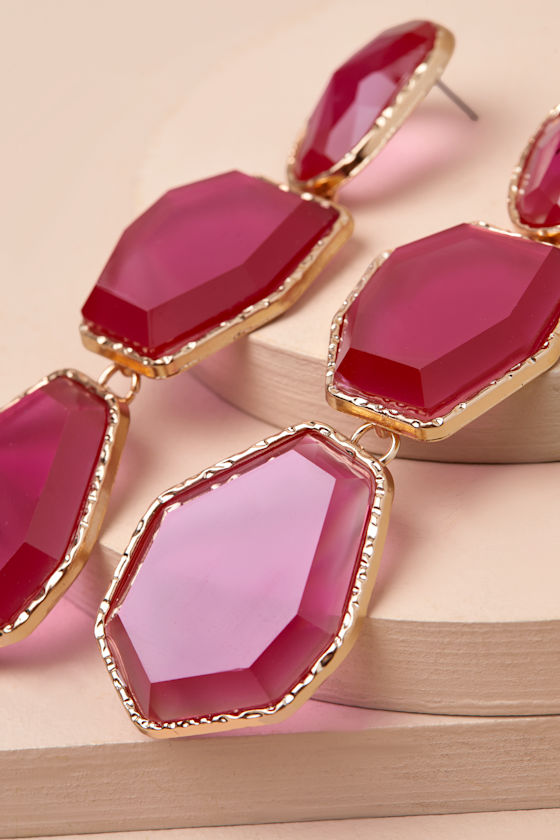 Lulus Kaysen Pink Stone Drop Earrings