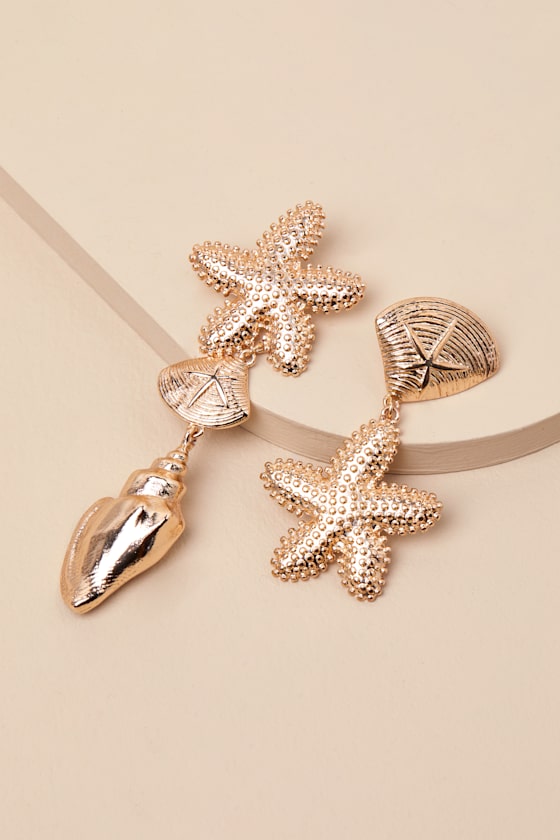 Lulus Asterias Gold Starfish Mismatch Statement Earrings