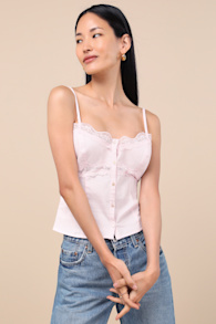 Erice Blush Pink Lace Button-Front Cami Top 1