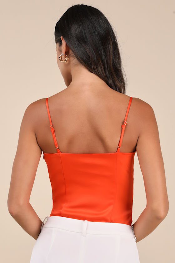 Lulus Niley Bright Orange Seashell Bustier Bodysuit