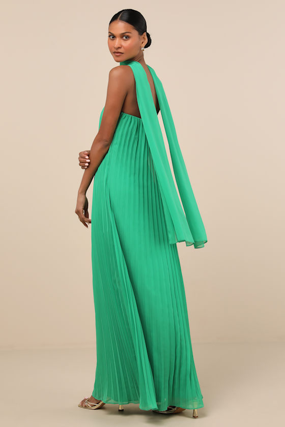 Lulus Lael Green Pleated Strapless Dress And Scarf Set
