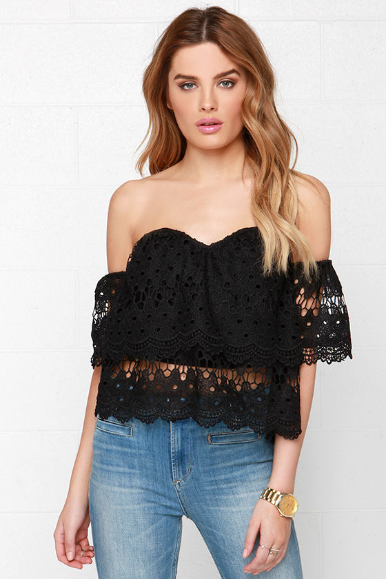 Bustier There Black Lace Off-the-Shoulder Crop Top