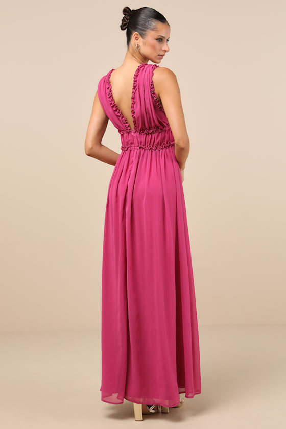 Shop Lulus Helvia Berry Pink Ruffled Sleeveless Maxi Dress