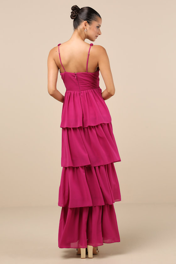 Lulus Olimpia Berry Pink Ruffled Tiered Maxi Dress In Multi
