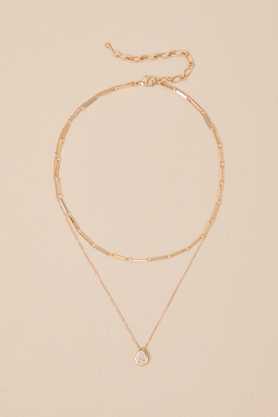 LULUS ROMINA GOLD LAYERED RHINESTONE NECKLACE