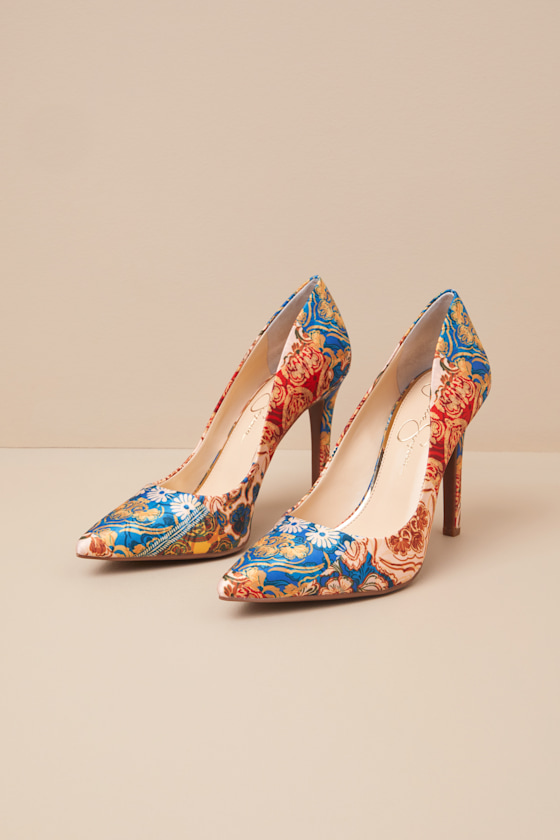 Jessica Simpson Prizma Multi Mosaic Print Satin Pointed-toe Pumps