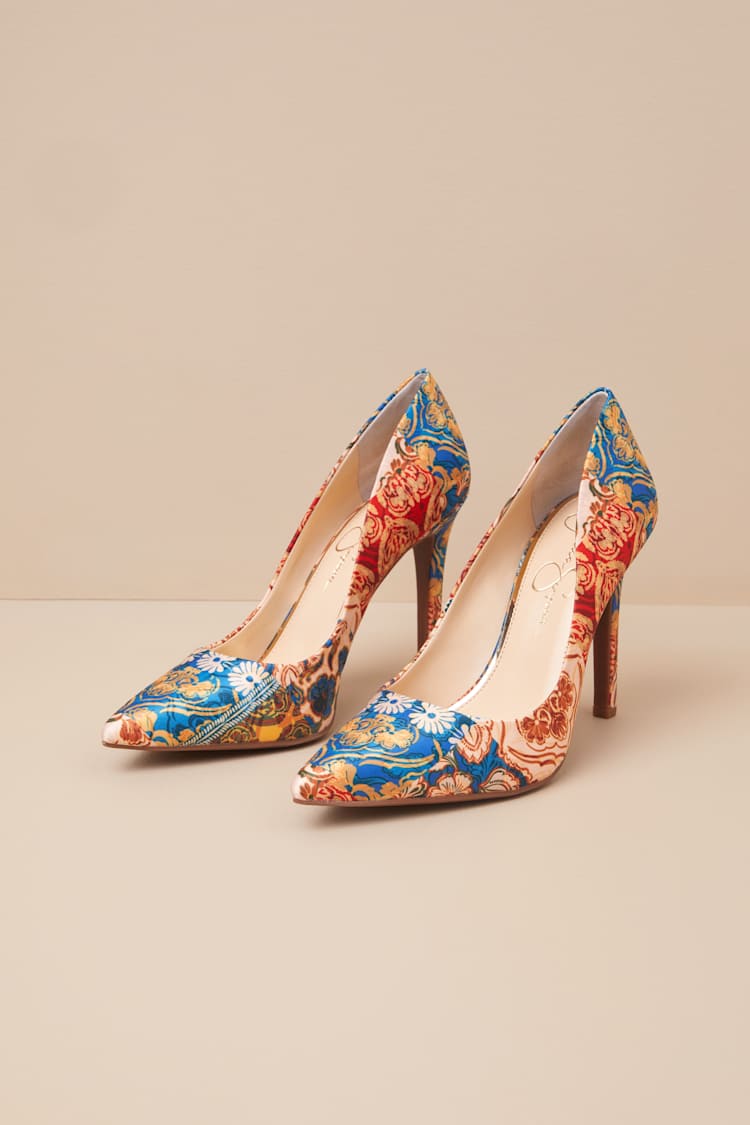 Prizma Multi Mosaic Print Satin Pointed-Toe Pumps
