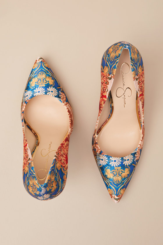 Jessica Simpson Prizma Multi Mosaic Print Satin Pointed-toe Pumps