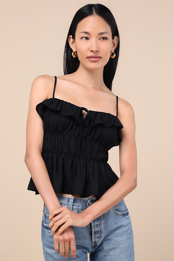Lulus Nicolet Black Tie-front Peplum Cami Top