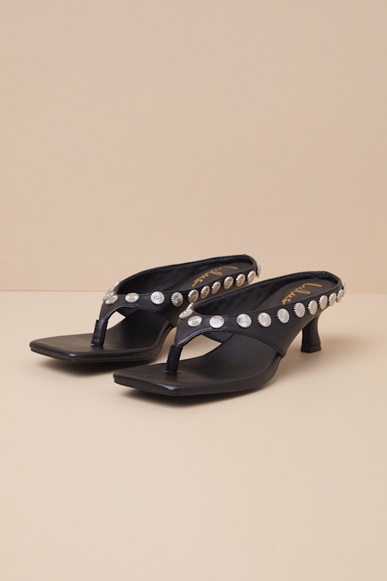 Lulus Brenley Black Studded High Heel Thong Sandals