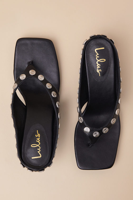 Lulus Brenley Black Studded High Heel Thong Sandals