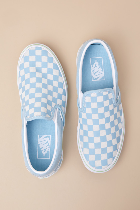 Vans Classic Crystal Blue Checkerboard Slip-on Sneakers