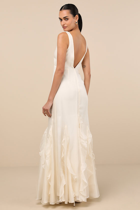 Lulus Deluca Ivory Sleeveless Ruffled Maxi Dress