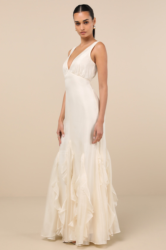 Lulus Deluca Ivory Sleeveless Ruffled Maxi Dress