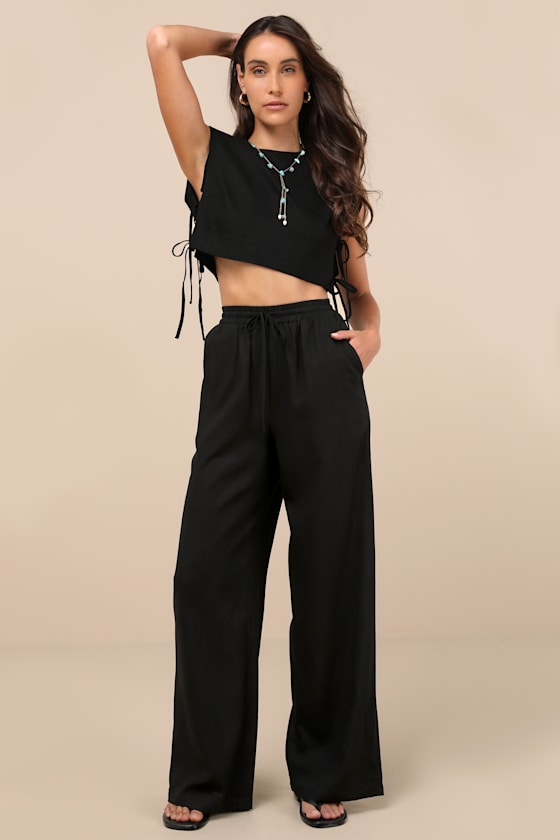 Lulus Irida Black Tie-side Sleeveless Crop Top