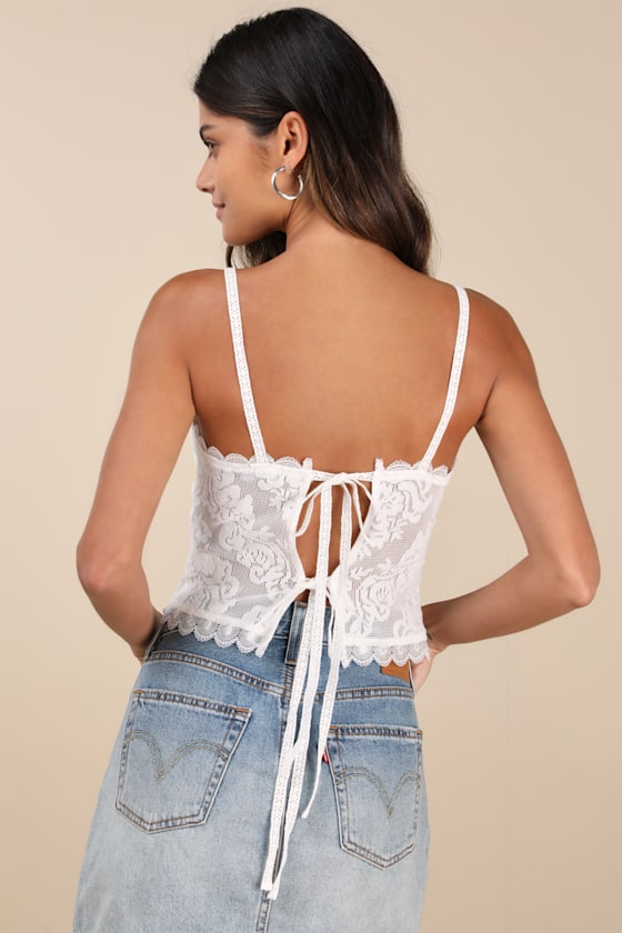 Lulus Irini White Lace Tie-back Cropped Tank Top