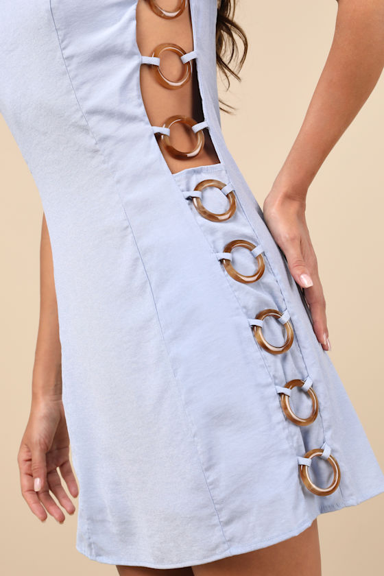 Lulus Decidedly Summery Light Blue Cutout Sleeveless O-ring Mini Dress