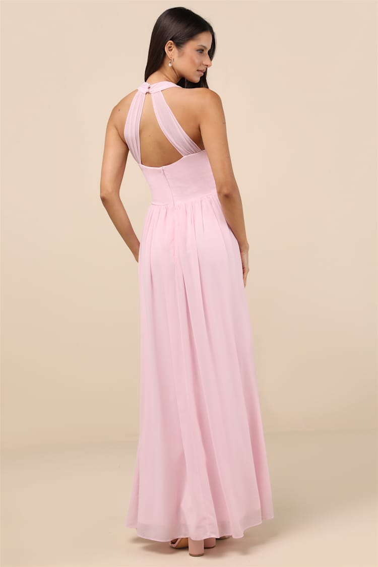 Marilina Light Pink Pleated Twist-Front Maxi Dress