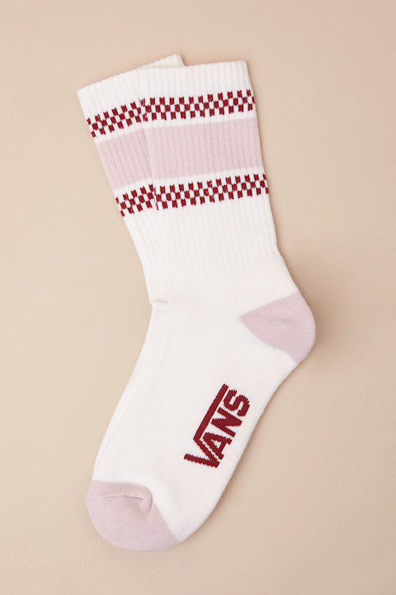 VANS CHECKER WHITE AND ROSE PINK FLAG CREW SOCKS