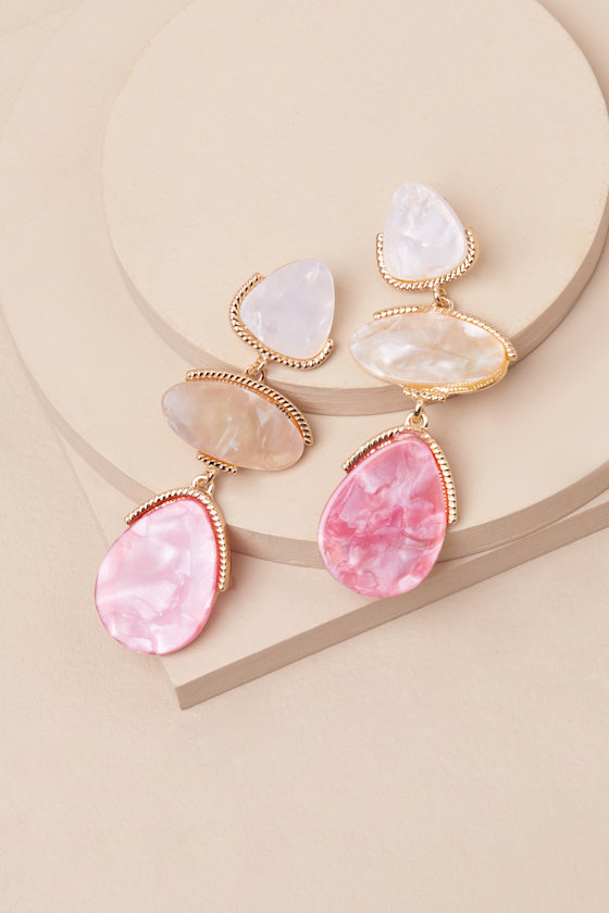 Lulus Chrysanta Pink Stone Drop Earrings