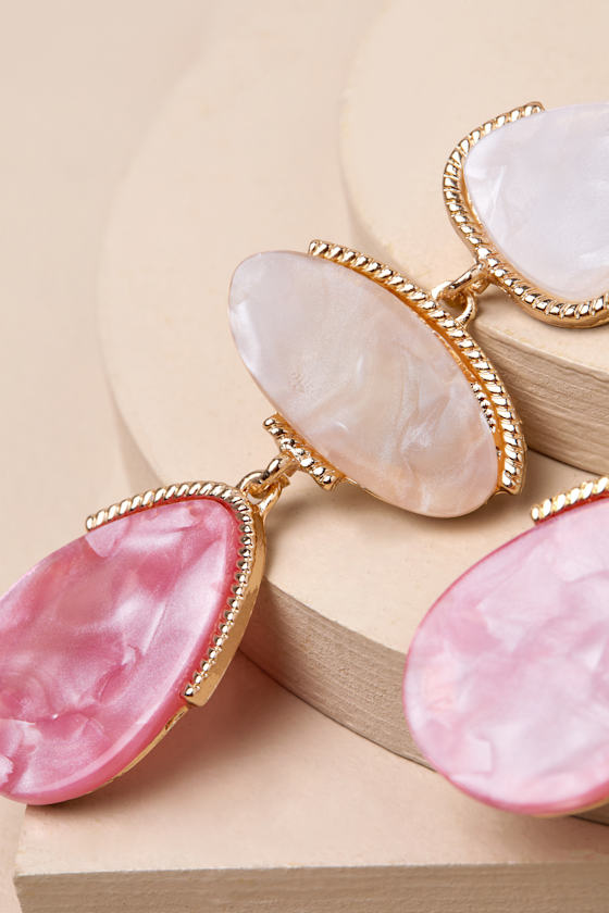 Lulus Chrysanta Pink Stone Drop Earrings