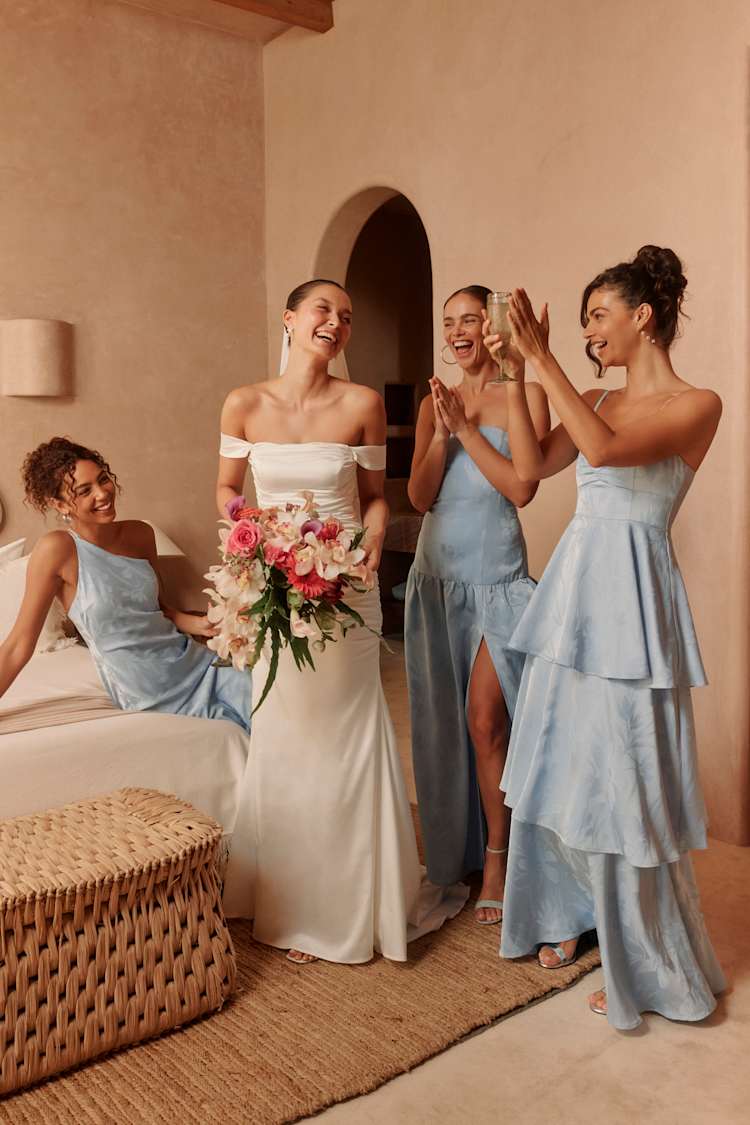 Prigette Light Blue Jacquard Tiered Maxi Dress