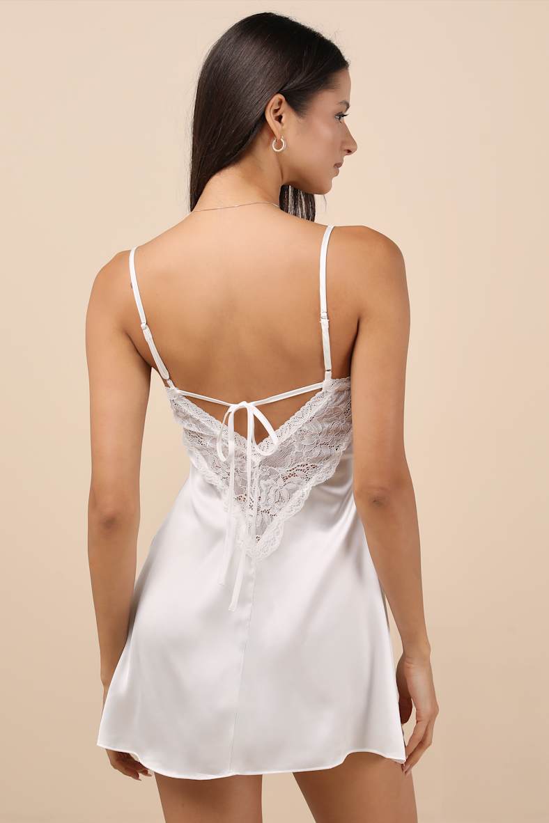 Kiss Me Goodnight White Satin Lace Lingerie Slip