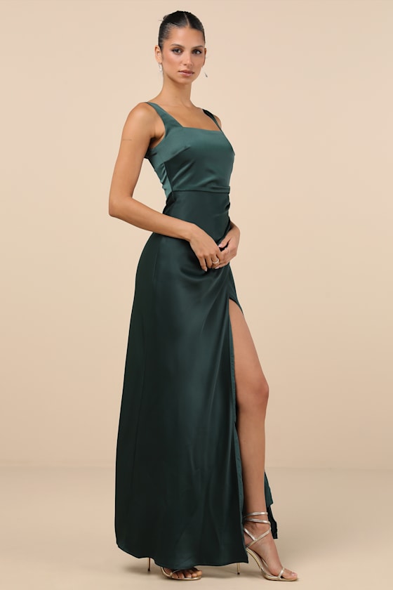 Emerald Satin Dress - Sleeveless Maxi Dress - Gathered Maxi Dress - Image 3