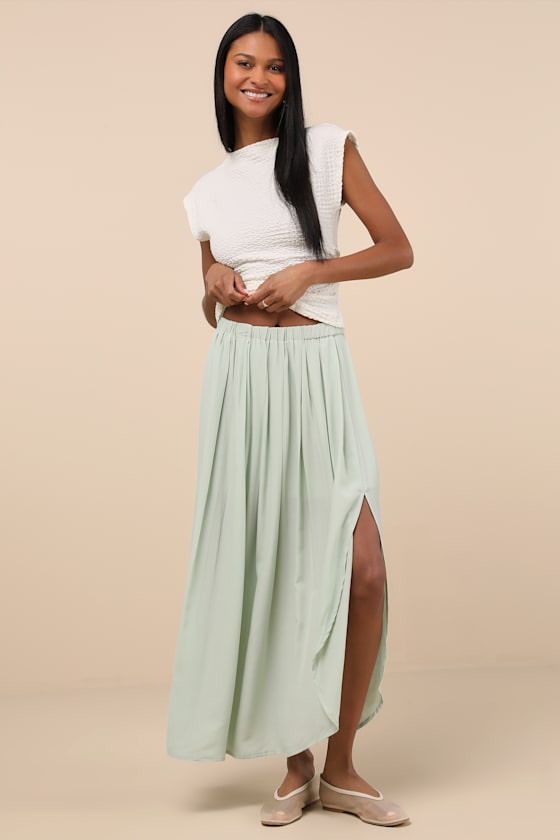 Lulus If You Pleats Mint Pleated Maxi Skirt