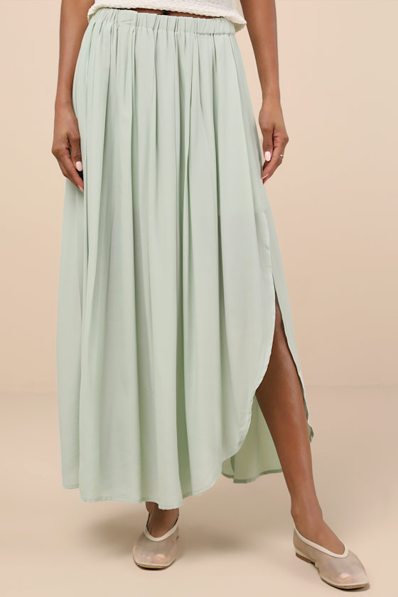 COTTON PLEATED MAXI SKIRT CHECK_MINT main image 0