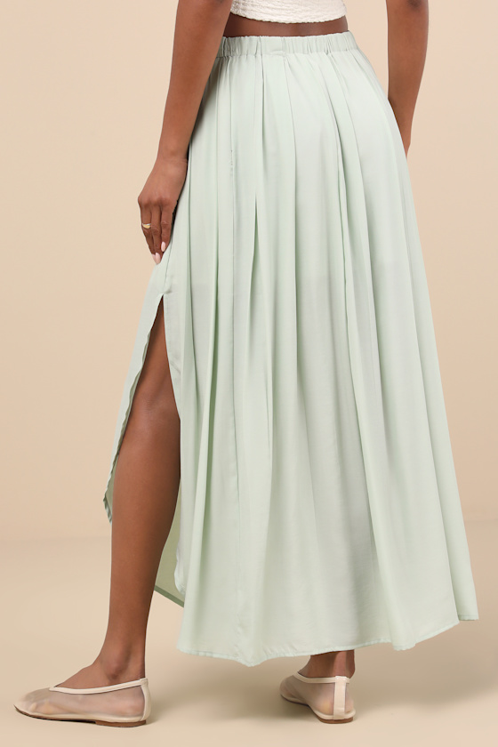 Lulus If You Pleats Mint Pleated Maxi Skirt