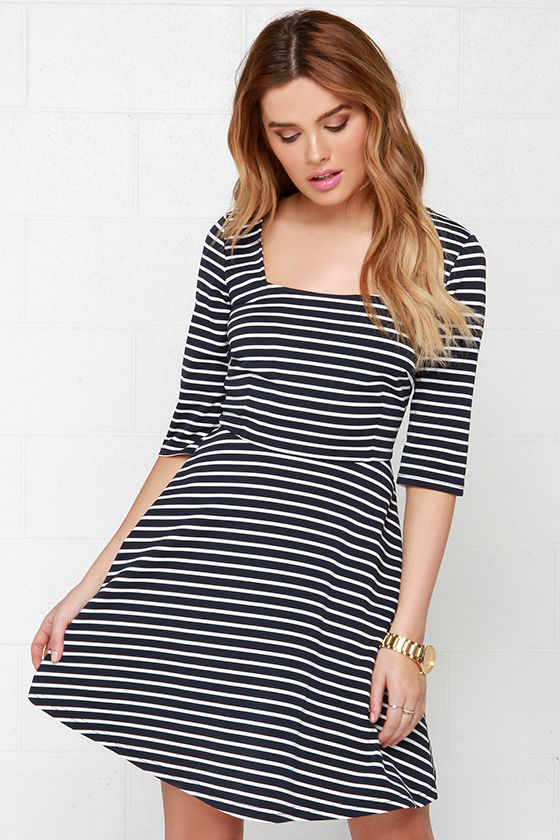 Sugarhill Boutique Marcia Dress - Striped Dress - Navy Blue Dress - $62 ...