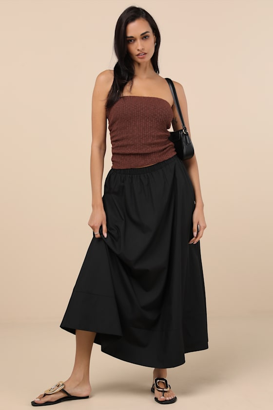Lulus Varinia Black Poplin A-line Maxi Skirt
