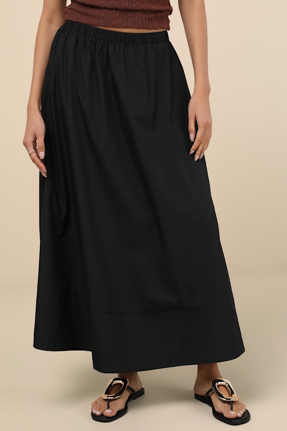 Lulus Varinia Black Poplin A-line Maxi Skirt