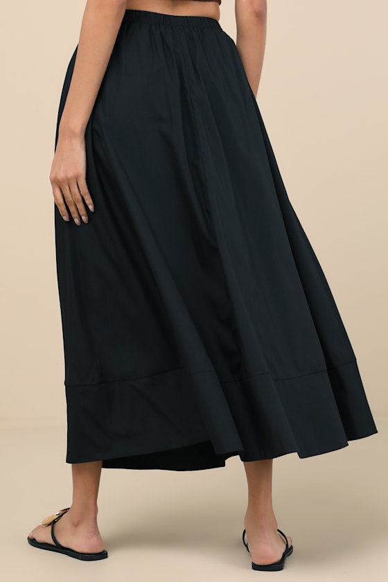 Lulus Varinia Black Poplin A-line Maxi Skirt